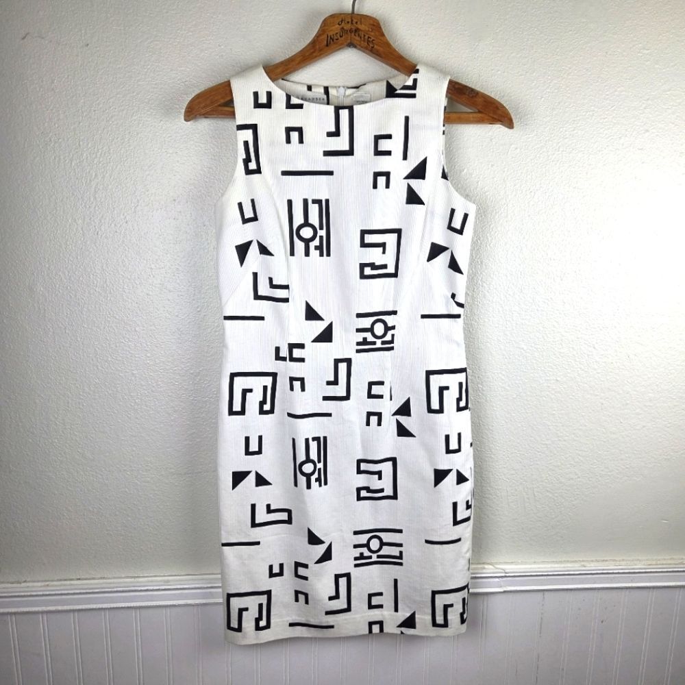 Vintage 80s Paul Alexander Geometric Memphis Mod Mini Dress Black White Sz 4